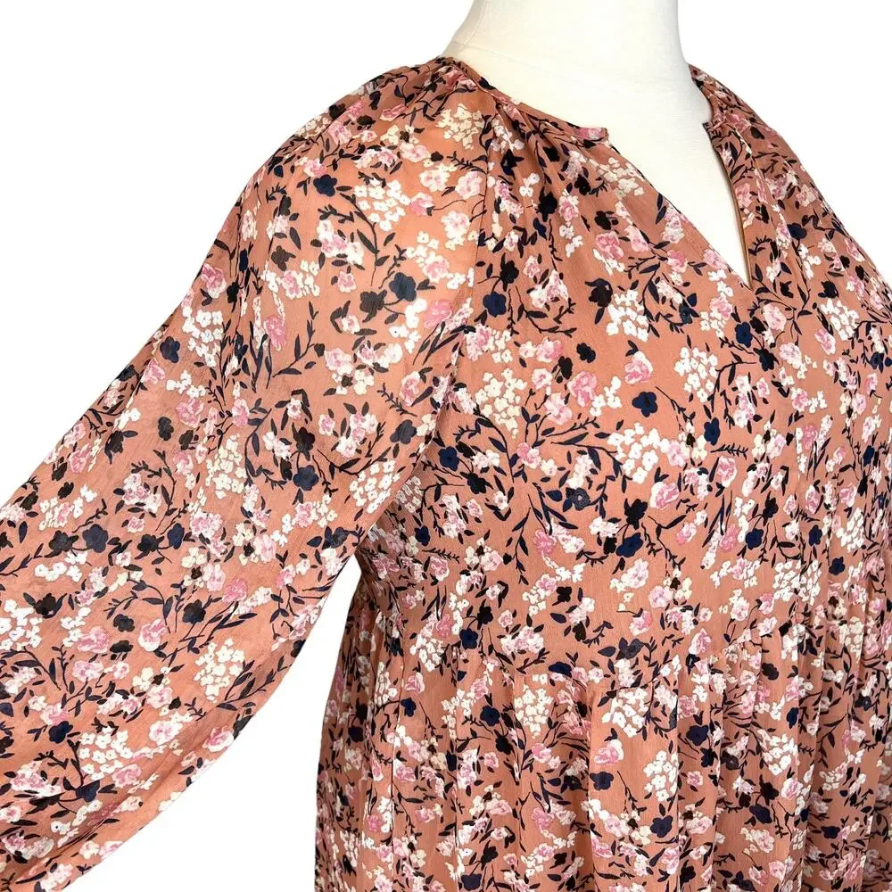 NWT Adyson Parker Floral Tiered Puff Long Sleeve Dress Sz 1X Cedarwood Combo
